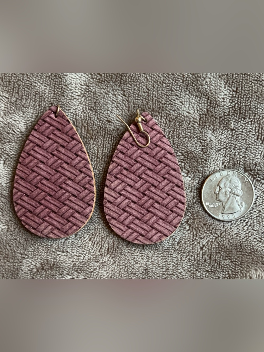 Teardrop Woven-Texture Faux Suede Earrings - Mauve Pink